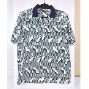 Murano Slim Fit Geometric Print Shirt Mens Large Teal Navy White Cotton